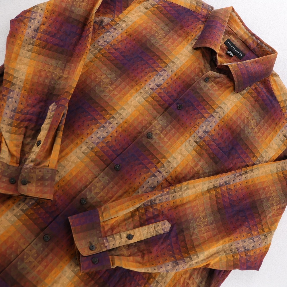 Jhane Barnes Mens XXL Geometric Jacquard Long Sleeve Button Up Shirt Multicolor
